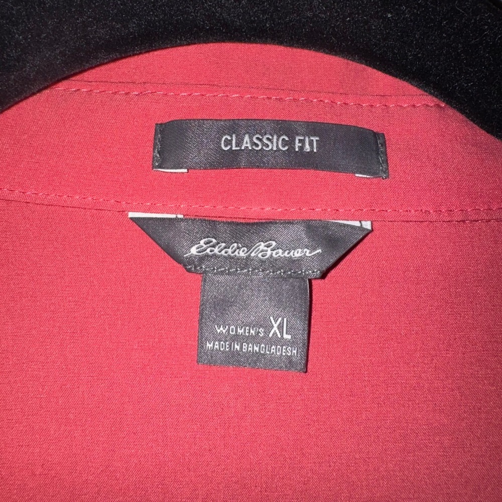 Eddie Bauer Women XL Coral Pink Roll Tab Sleeve Button Down Shirt Classic Fit - Picture 4 of 5